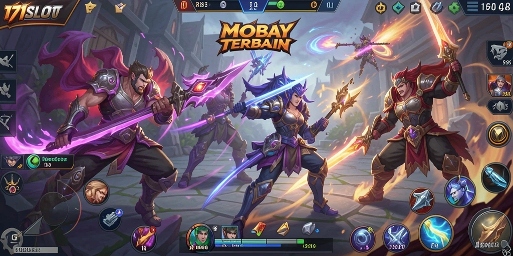 Screenshot gameplay seru di 171SLOT dalam pertempuran MOBA.