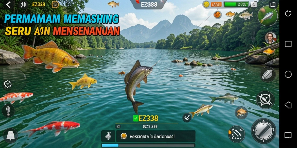 Tampilan gameplay EZ338 yang mendebarkan saat memancing di laut.