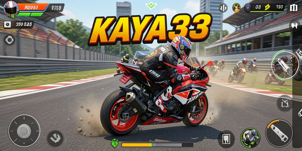 Tangkapan layar KAYA33 yang menunjukkan aksi balap motor yang intens.