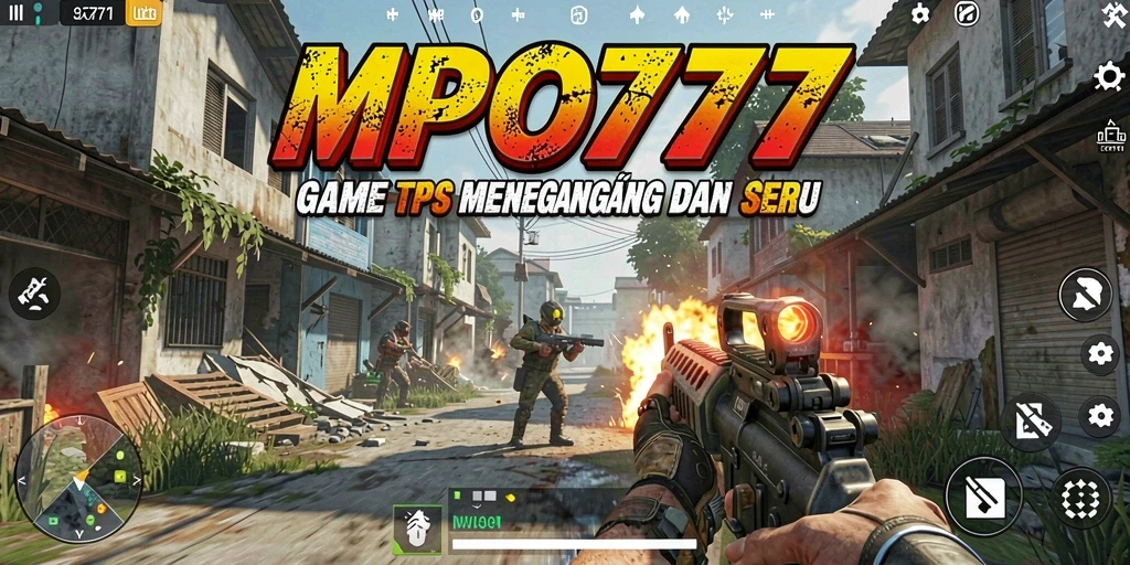Screenshot utama MPO777 menampilkan aksi pertempuran yang intens dalam mode TPS.