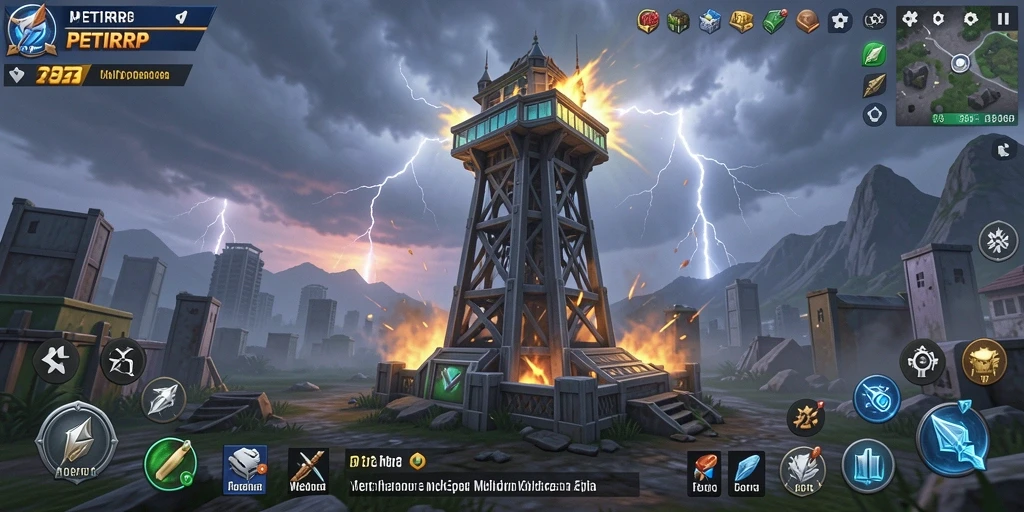 Screenshot gameplay PETIRRP dengan strategi Tower Defense yang intens.